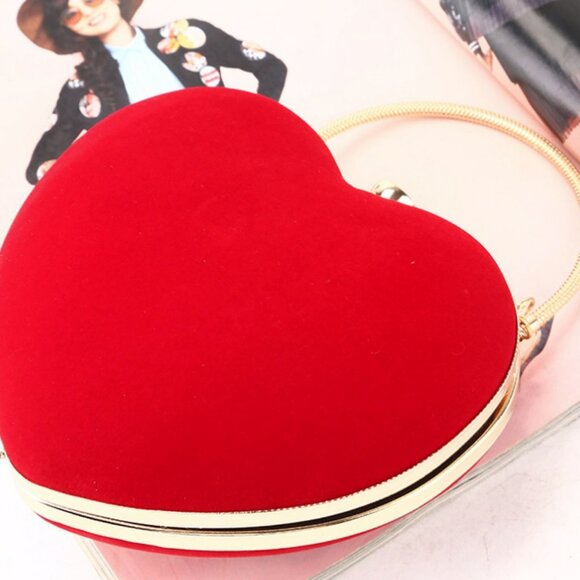Red or Black Velvet Heart Shaped Purse - Picture 3 of 4
